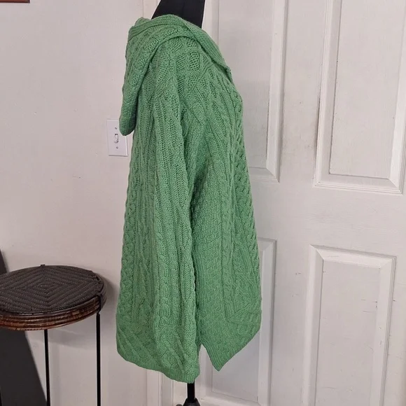 Aran Crafts Zip Cardigan Sweater Womens L Hooded Merino Wool Ireland Cable Knit - Picture 5 of 6